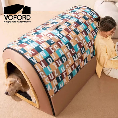 Large Dog House Winter Warm Insulated Outdoor Dog Kennel for Extra Big Dogs Weatherproof Heated Pet Shelter with Removable Roof