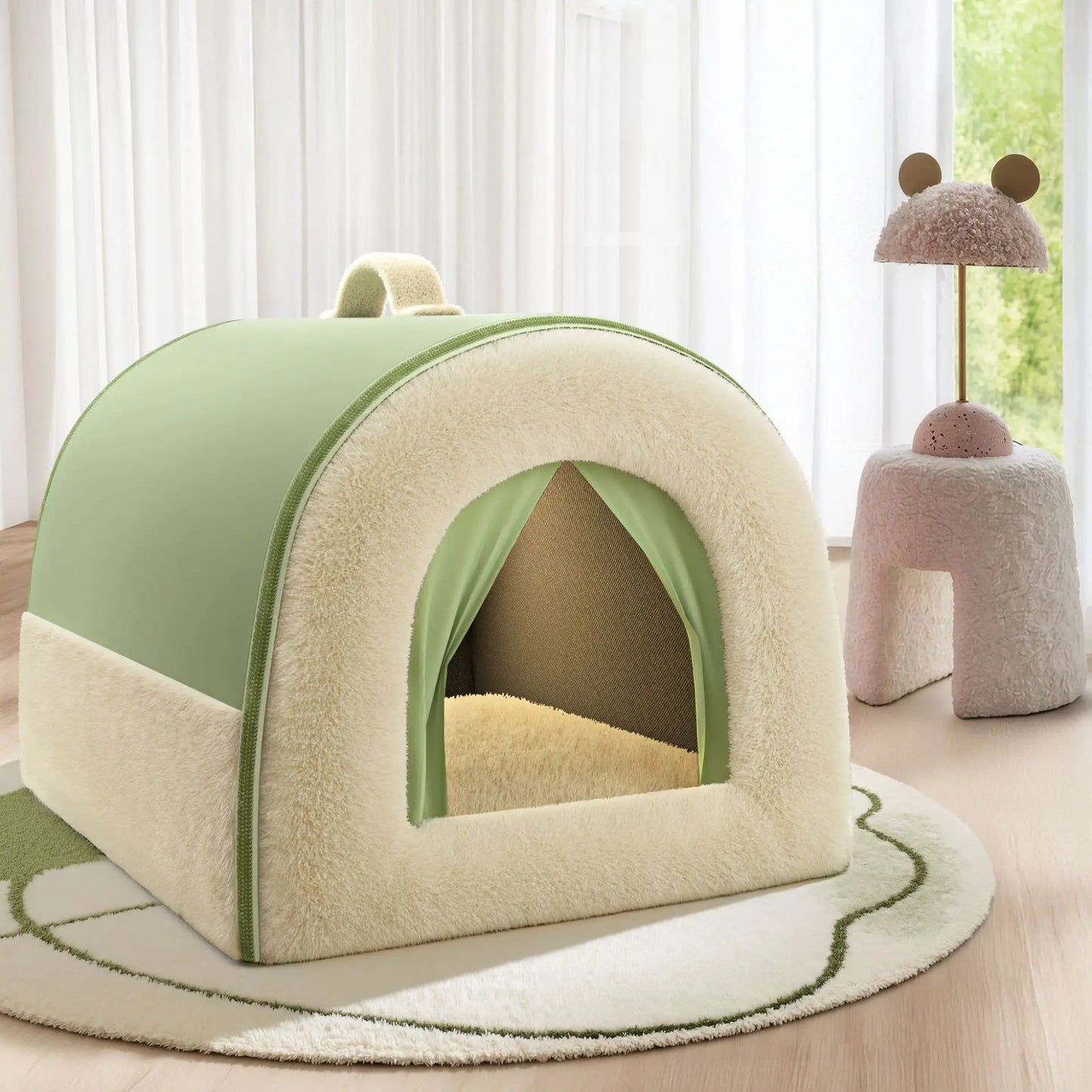Four season universal, removable, washable, medium-sized, bear dog house, enclosed, safe dog house, pet bed